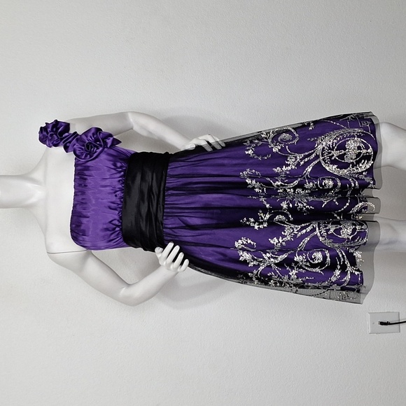 Blondie Nites Purple Silver Whimsigoth Witchy One Shoulder Dress Size 13 - Picture 1 of 15